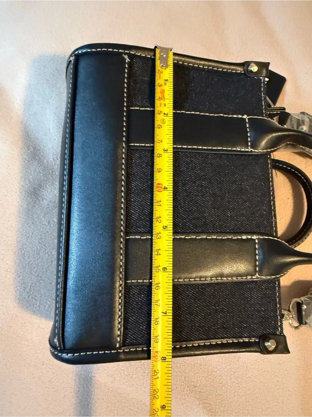 NWOT!  TRUE RELIGION Structured Black Denim Logo Crossbody Mini Tote